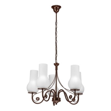 Brilagi - LED Pendel med kædeophæng COTTAGE 5xE14/40W/230V brun/hvid
