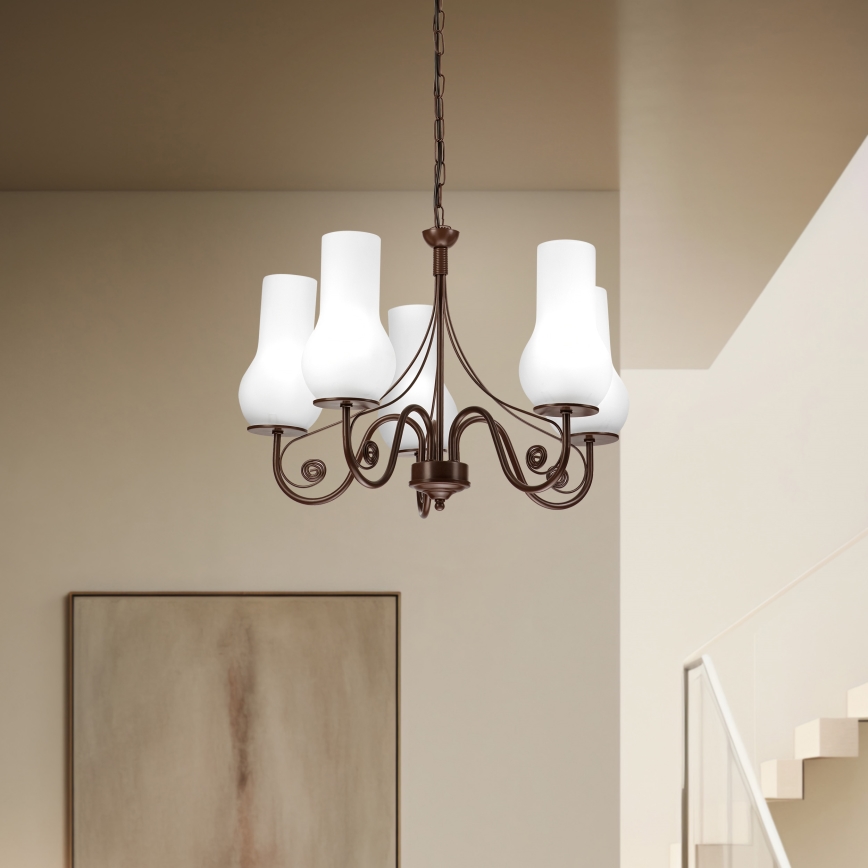 Brilagi - LED Pendel med kædeophæng COTTAGE 5xE14/40W/230V brun/hvid