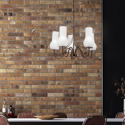 Brilagi - LED Pendel med kædeophæng COTTAGE 5xE14/40W/230V brun/hvid