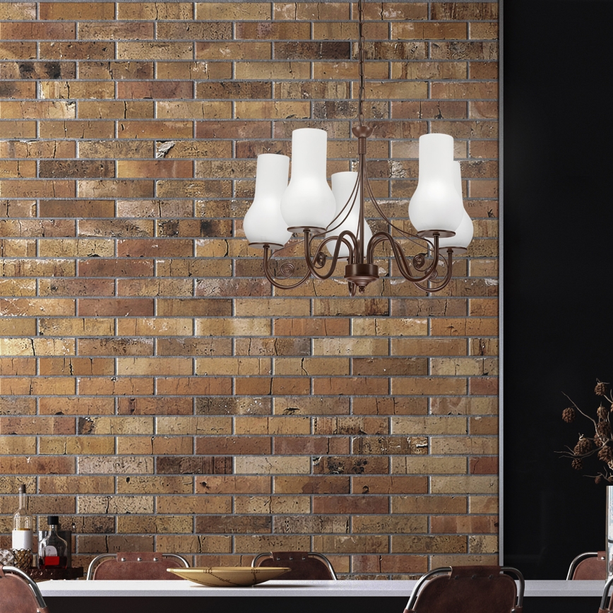 Brilagi - LED Pendel med kædeophæng COTTAGE 5xE14/40W/230V brun/hvid