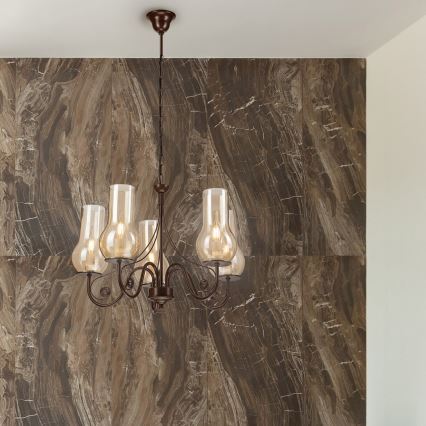 Brilagi - LED Pendel med kædeophæng COTTAGE 5xE14/40W/230V brun