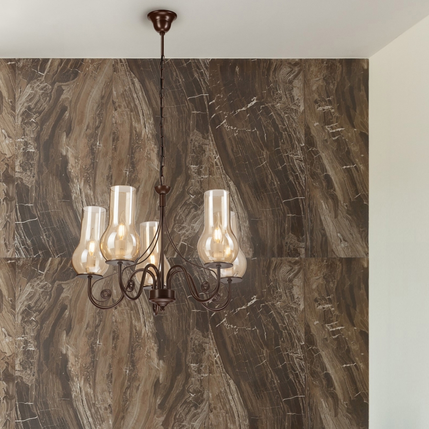 Brilagi - LED Pendel med kædeophæng COTTAGE 5xE14/40W/230V brun
