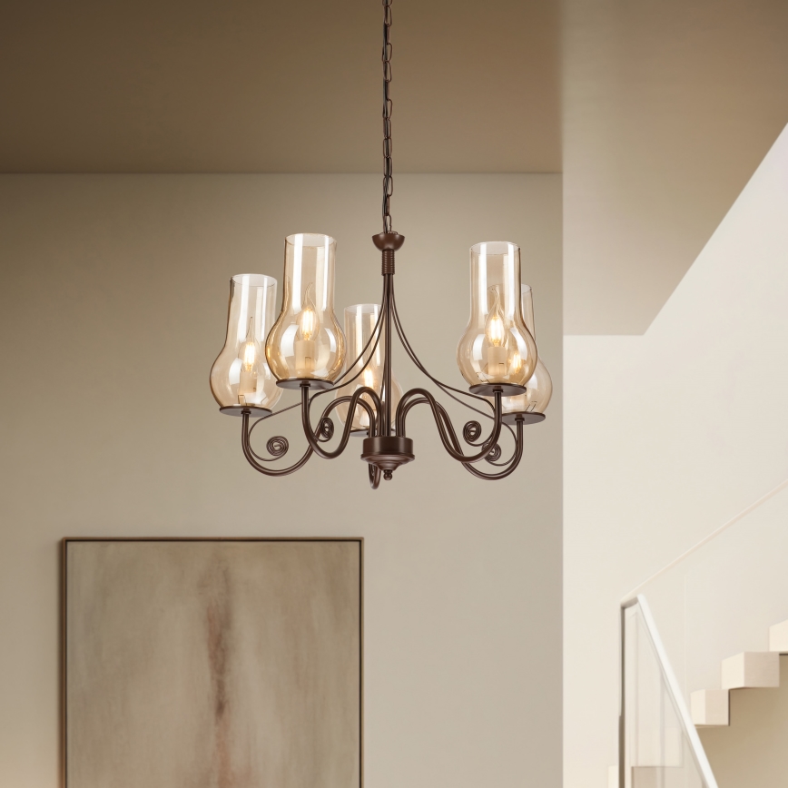 Brilagi - LED Pendel med kædeophæng COTTAGE 5xE14/40W/230V brun