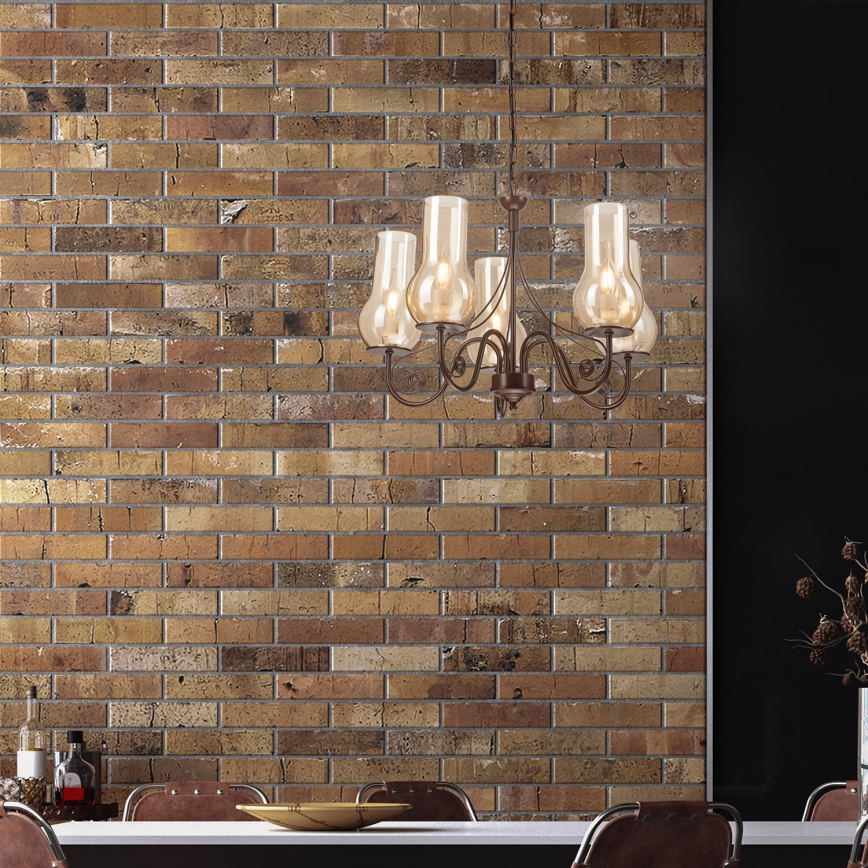 Brilagi - LED Pendel med kædeophæng COTTAGE 5xE14/40W/230V brun