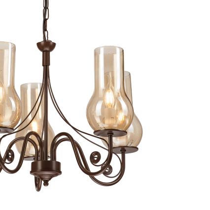 Brilagi - LED Pendel med kædeophæng COTTAGE 5xE14/40W/230V brun
