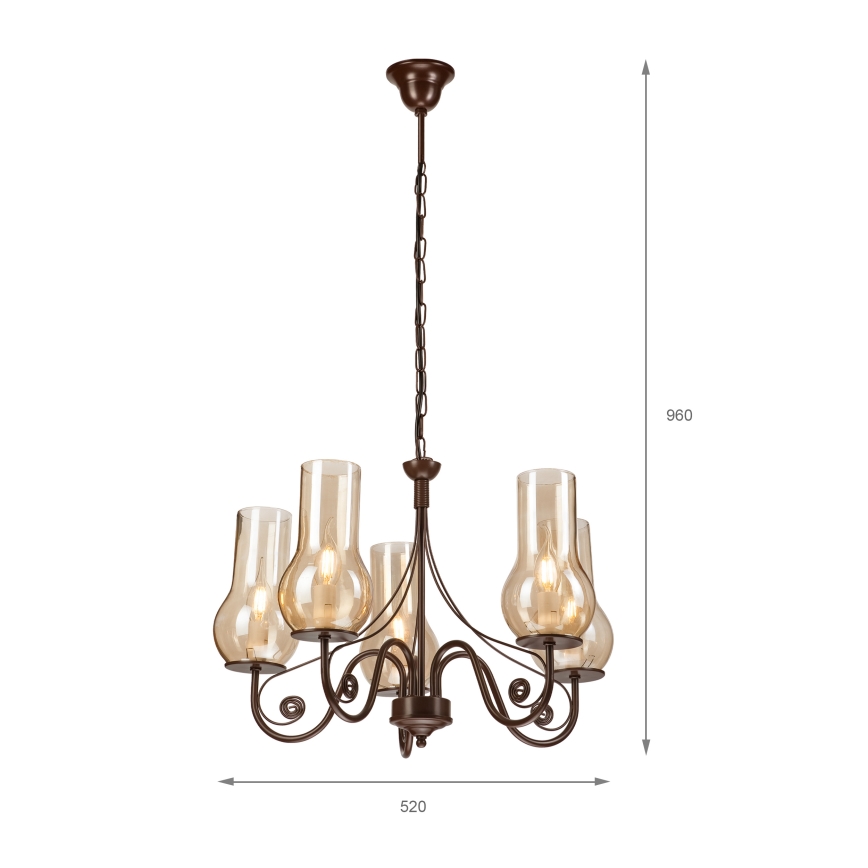 Brilagi - LED Pendel med kædeophæng COTTAGE 5xE14/40W/230V brun