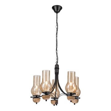 Brilagi - LED Pendel med kædeophæng COTTAGE 5xE14/40W/230V bøg/brun