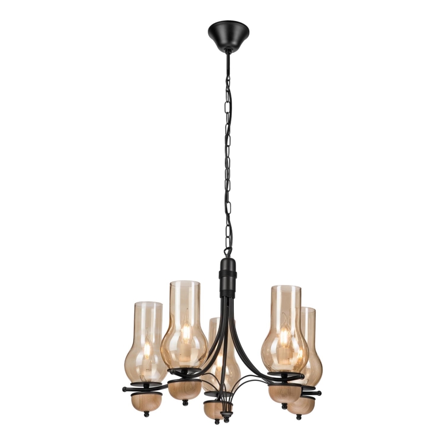 Brilagi - LED Pendel med kædeophæng COTTAGE 5xE14/40W/230V bøg/brun