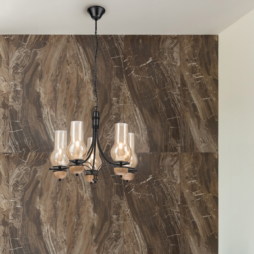 Brilagi - LED Pendel med kædeophæng COTTAGE 5xE14/40W/230V bøg/brun