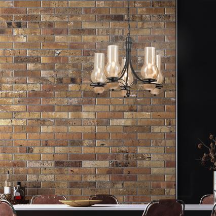 Brilagi - LED Pendel med kædeophæng COTTAGE 5xE14/40W/230V bøg/brun