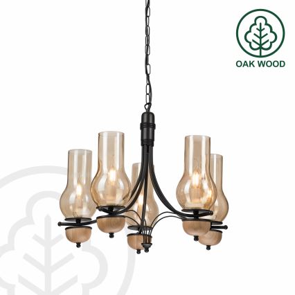 Brilagi - LED Pendel med kædeophæng COTTAGE 5xE14/40W/230V bøg/brun