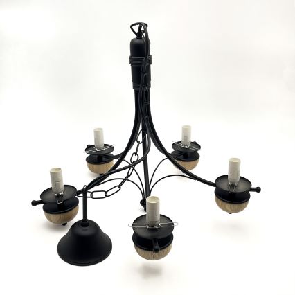 Brilagi - LED Pendel med kædeophæng COTTAGE 5xE14/40W/230V bøg/brun