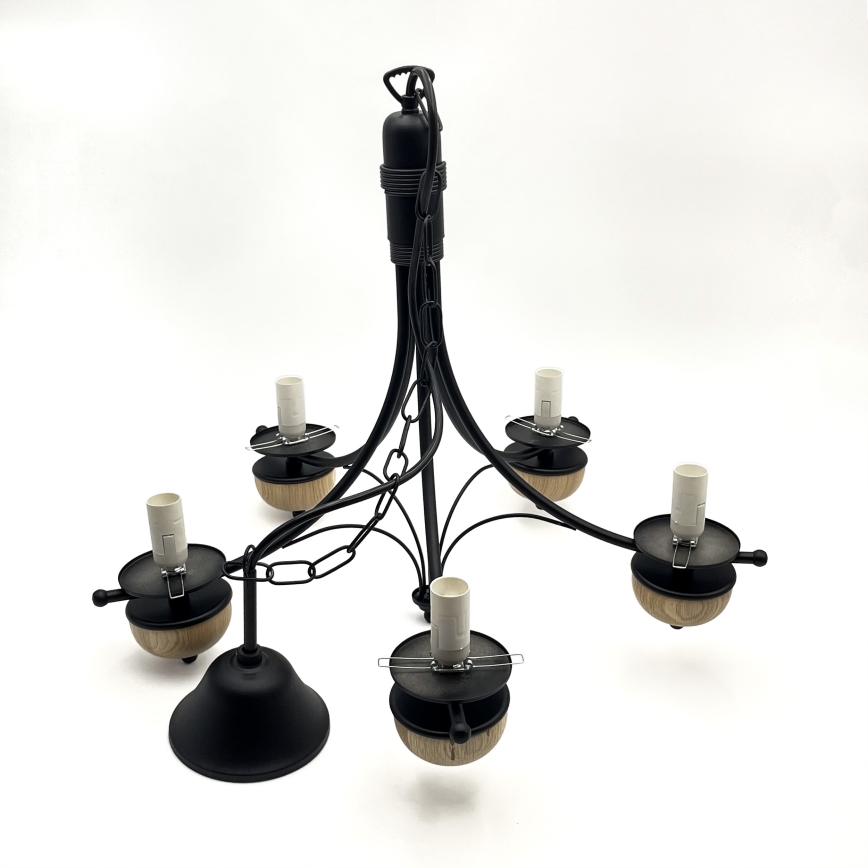 Brilagi - LED Pendel med kædeophæng COTTAGE 5xE14/40W/230V bøg/brun