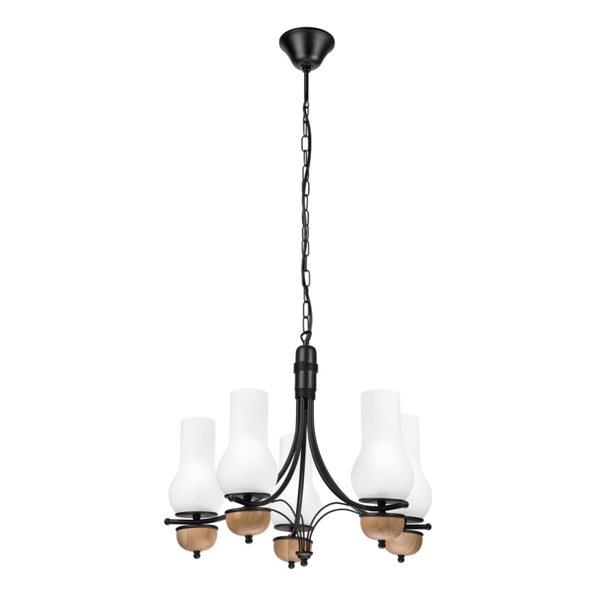 Brilagi - LED Pendel med kædeophæng COTTAGE 5xE14/40W/230V bøg/hvid