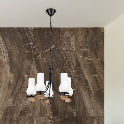 Brilagi - LED Pendel med kædeophæng COTTAGE 5xE14/40W/230V bøg/hvid