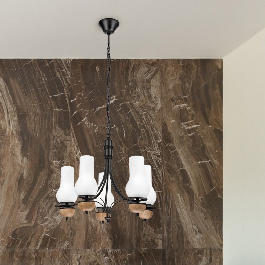 Brilagi - LED Pendel med kædeophæng COTTAGE 5xE14/40W/230V bøg/hvid