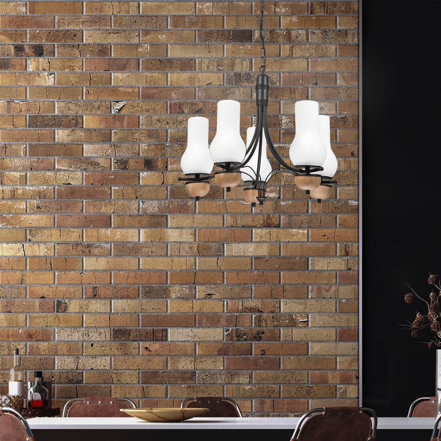 Brilagi - LED Pendel med kædeophæng COTTAGE 5xE14/40W/230V bøg/hvid