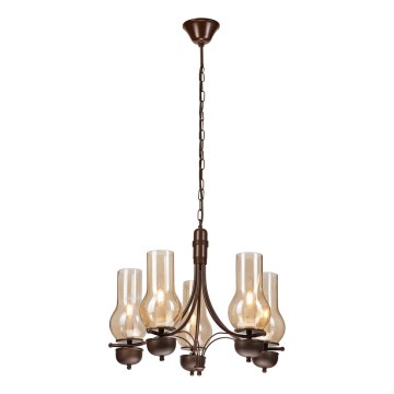 Brilagi - LED Pendel med kædeophæng COTTAGE 5xE14/40W/230V eg/brun