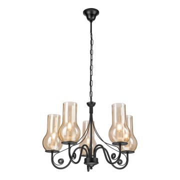 Brilagi - LED Pendel med kædeophæng COTTAGE 5xE14/40W/230V sort/brun