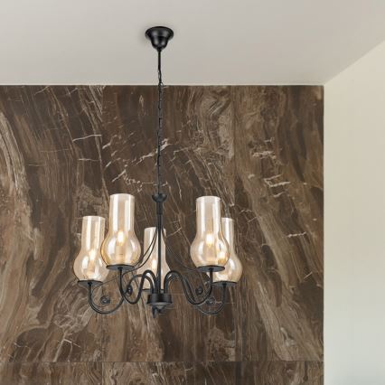 Brilagi - LED Pendel med kædeophæng COTTAGE 5xE14/40W/230V sort/brun