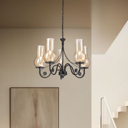 Brilagi - LED Pendel med kædeophæng COTTAGE 5xE14/40W/230V sort/brun