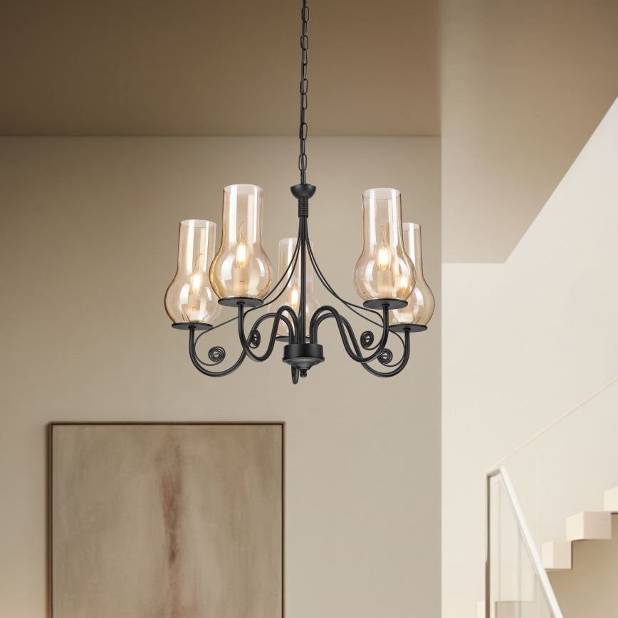 Brilagi - LED Pendel med kædeophæng COTTAGE 5xE14/40W/230V sort/brun