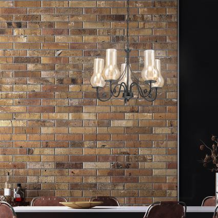 Brilagi - LED Pendel med kædeophæng COTTAGE 5xE14/40W/230V sort/brun