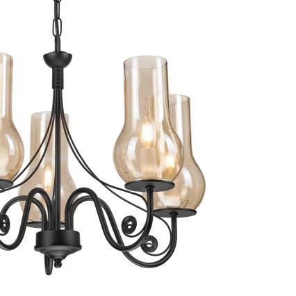 Brilagi - LED Pendel med kædeophæng COTTAGE 5xE14/40W/230V sort/brun
