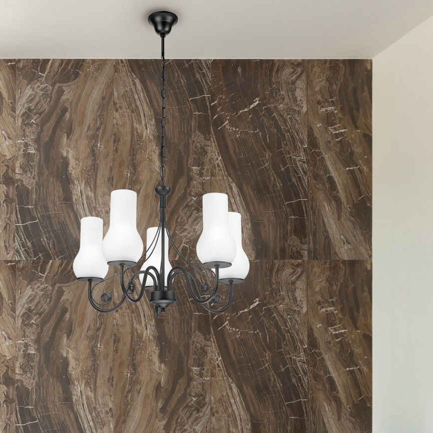 Brilagi - LED Pendel med kædeophæng COTTAGE 5xE14/40W/230V sort/hvid