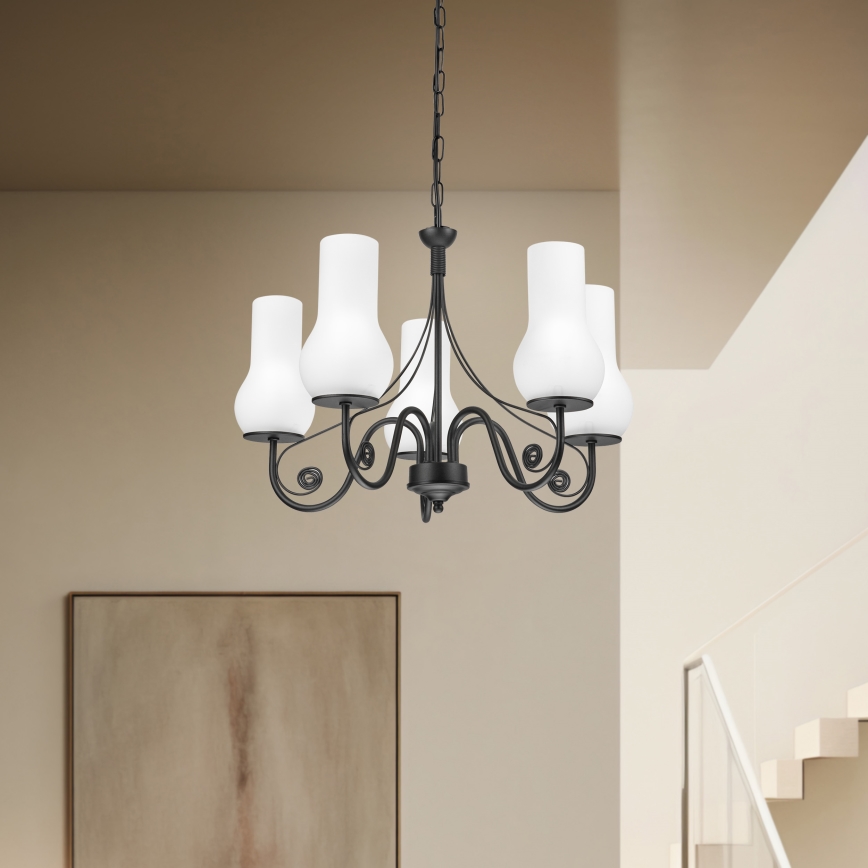 Brilagi - LED Pendel med kædeophæng COTTAGE 5xE14/40W/230V sort/hvid