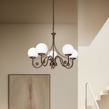 Brilagi - LED Pendel med kædeophæng COTTAGE 5xG9/40W/230V brun/hvid