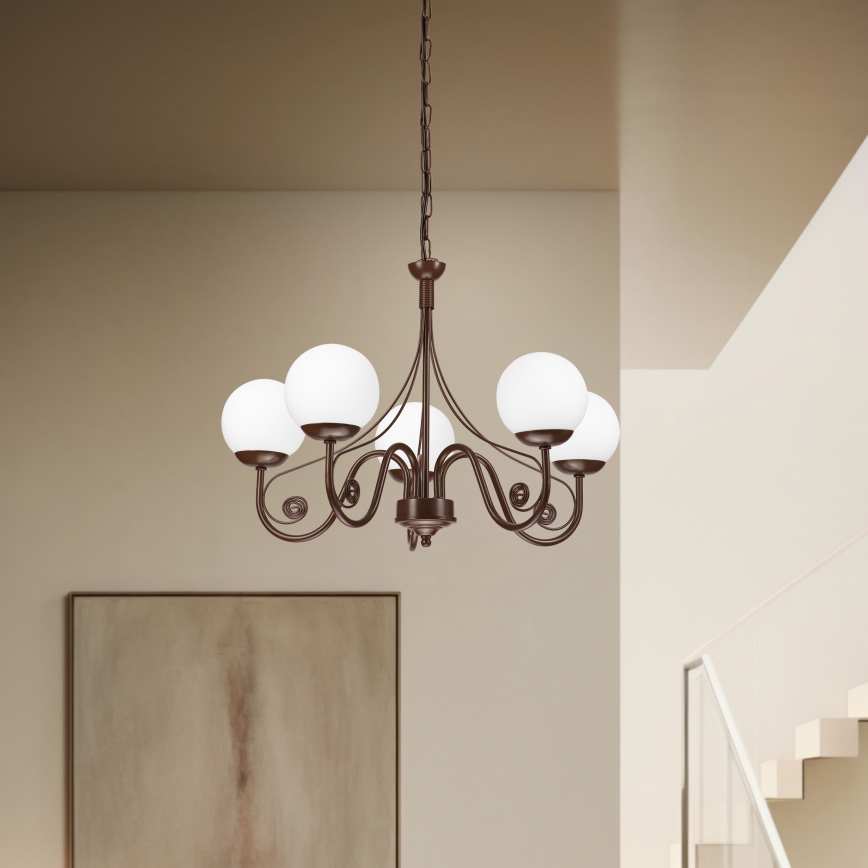 Brilagi - LED Pendel med kædeophæng COTTAGE 5xG9/40W/230V brun/hvid