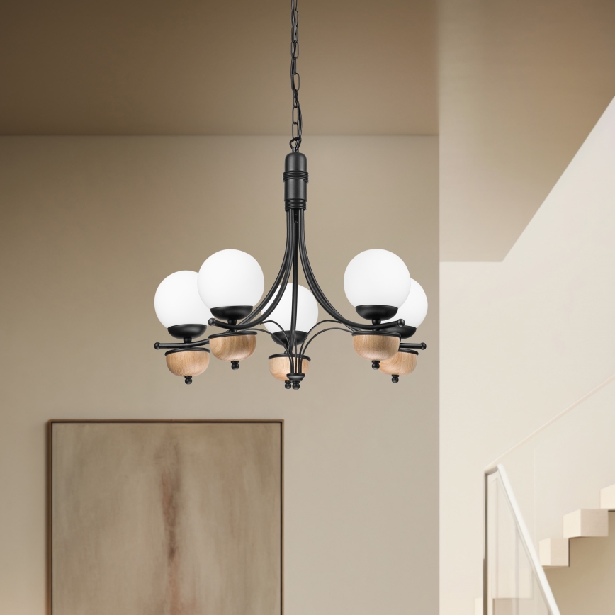 Brilagi - LED Pendel med kædeophæng COTTAGE 5xG9/40W/230V bøg/hvid