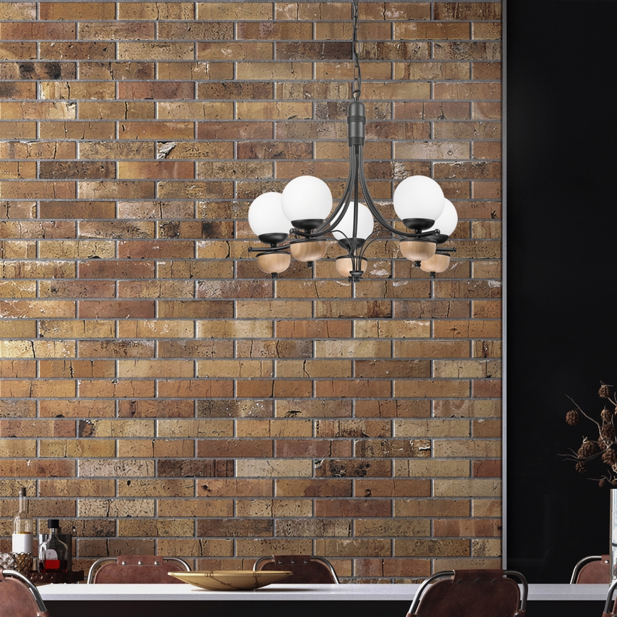 Brilagi - LED Pendel med kædeophæng COTTAGE 5xG9/40W/230V bøg/hvid