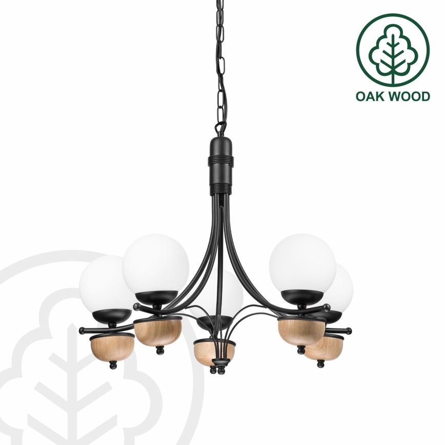 Brilagi - LED Pendel med kædeophæng COTTAGE 5xG9/40W/230V bøg/hvid