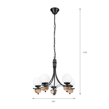 Brilagi - LED Pendel med kædeophæng COTTAGE 5xG9/40W/230V bøg/hvid