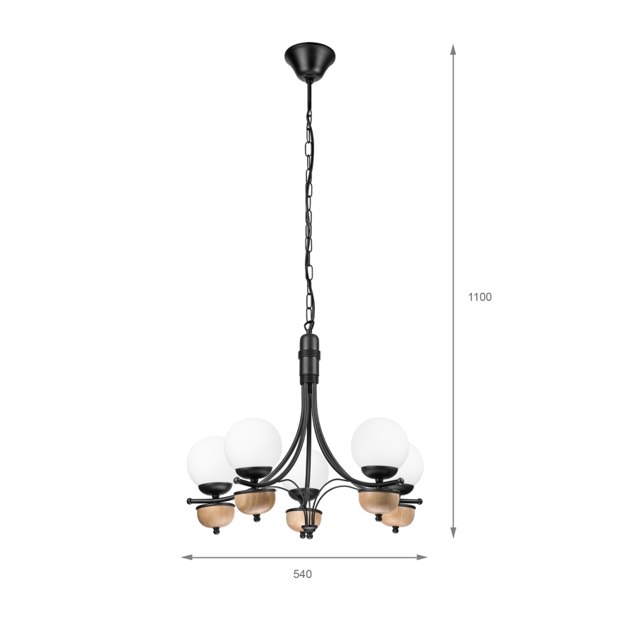 Brilagi - LED Pendel med kædeophæng COTTAGE 5xG9/40W/230V bøg/hvid