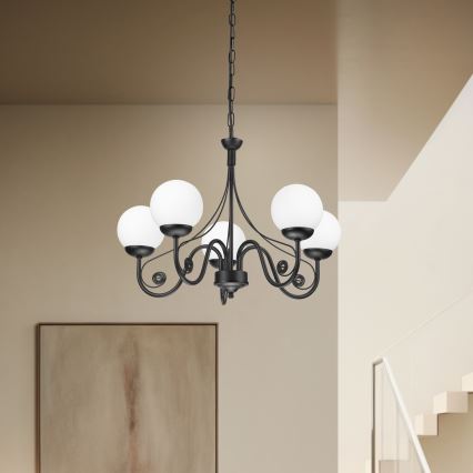 Brilagi - LED Pendel med kædeophæng COTTAGE 5xG9/40W/230V sort/hvid