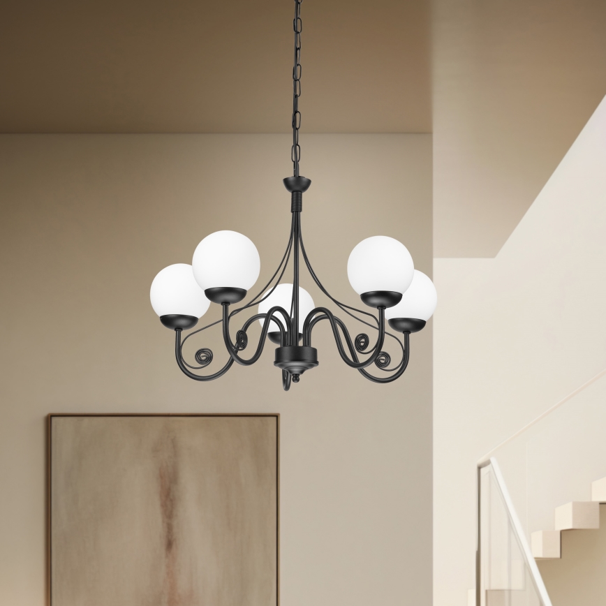 Brilagi - LED Pendel med kædeophæng COTTAGE 5xG9/40W/230V sort/hvid
