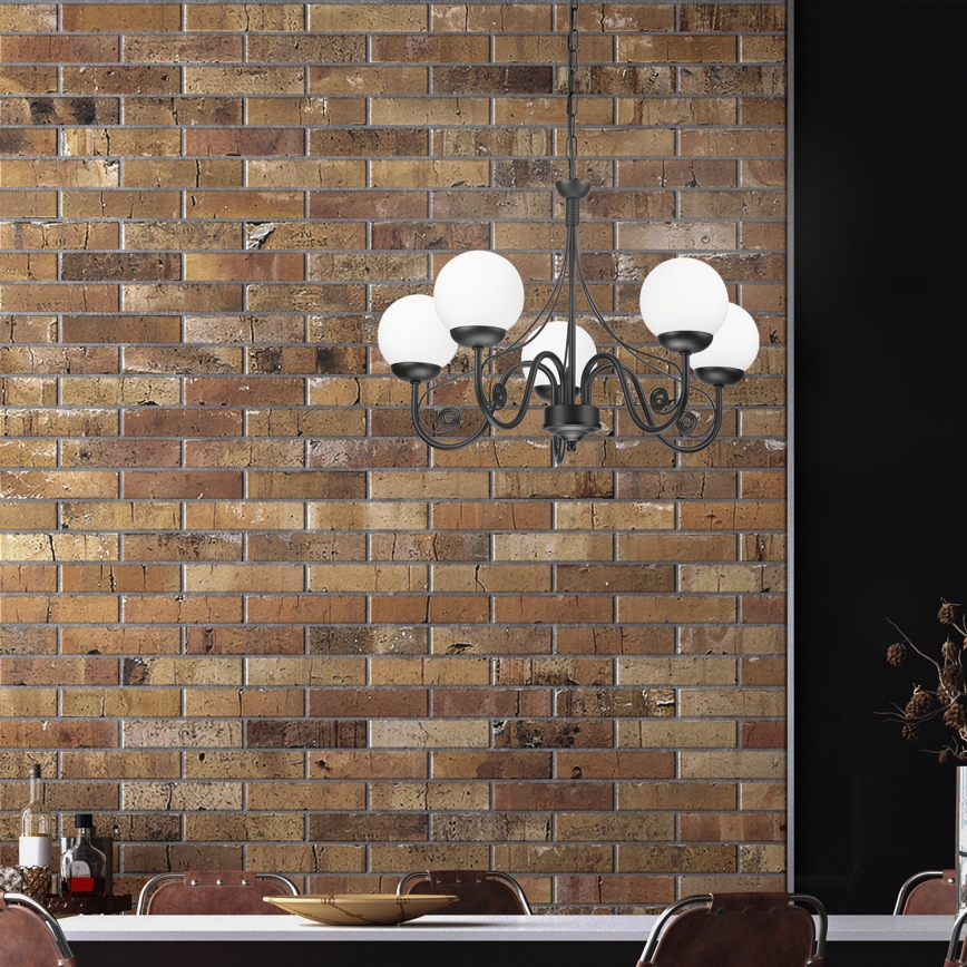 Brilagi - LED Pendel med kædeophæng COTTAGE 5xG9/40W/230V sort/hvid