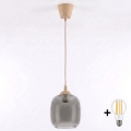 Brilagi - LED-pendel med ledning RETRO GLASS 1xE27/60W/230V Ø 14 cm beige/røggrå