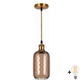 BRILAGI - LED-pendel med ledning RETRO GLASS 1xE27/60W/230V Ø 14 cm guld/røget brun