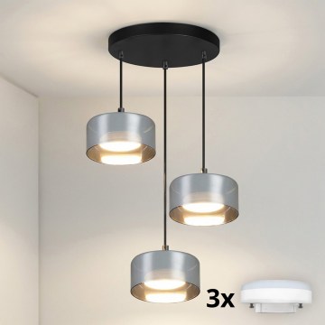 Brilagi - LED Pendel med wire AURA LUX 3xGX53/30W/230V sort/røget