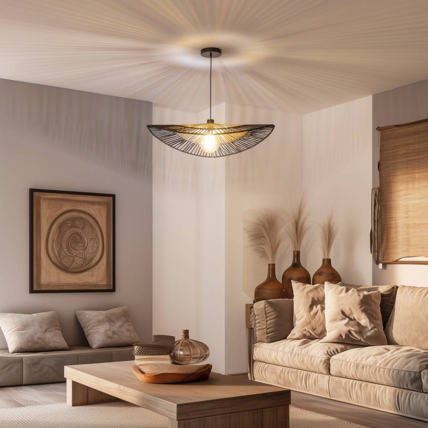 Brilagi - LED-pendel med wire CERIA BOHO 1xE27/40W/230V Ø 80 cm sort/brun