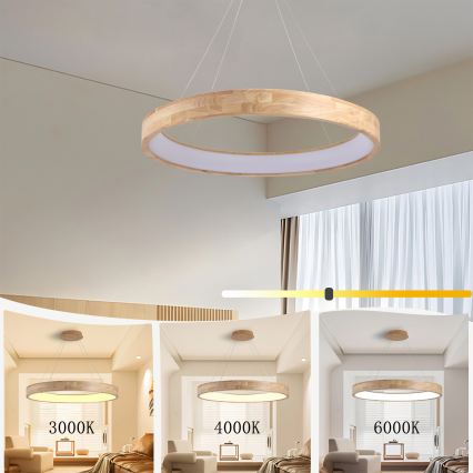 Brilagi - LED-lysekrone på wire FALCON WOOD LED/60W/230V 3000/4000/6000K Ø 80 cm træ