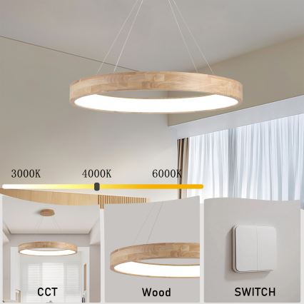 Brilagi - LED-lysekrone på wire FALCON WOOD LED/60W/230V 3000/4000/6000K Ø 80 cm træ