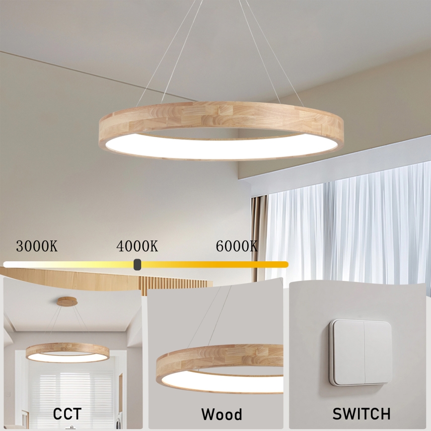 Brilagi - LED-lysekrone på wire FALCON WOOD LED/60W/230V 3000/4000/6000K Ø 80 cm træ