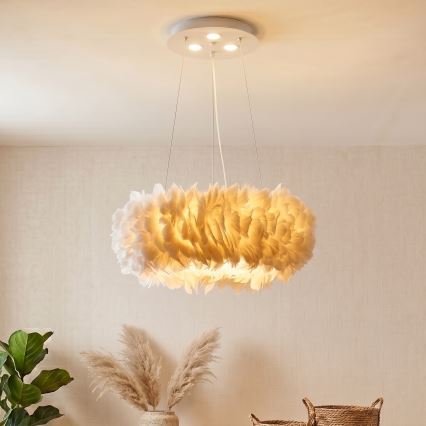 Brilagi - LED-pendel med wire FEATHER 3xE27/40W/230V + 3xLED/3W Ø 50 cm hvid
