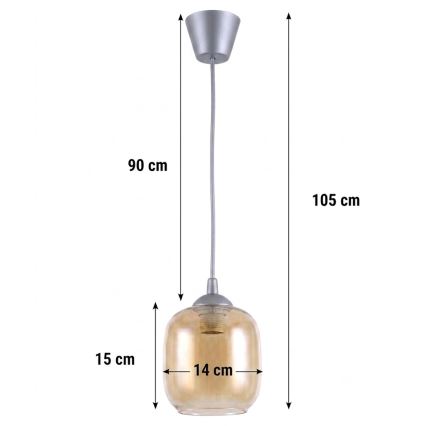 Brilagi - LED-pendel på wire RETRO GLASS 1xE27/60W/230V Ø 14 cm sølv/røget brun