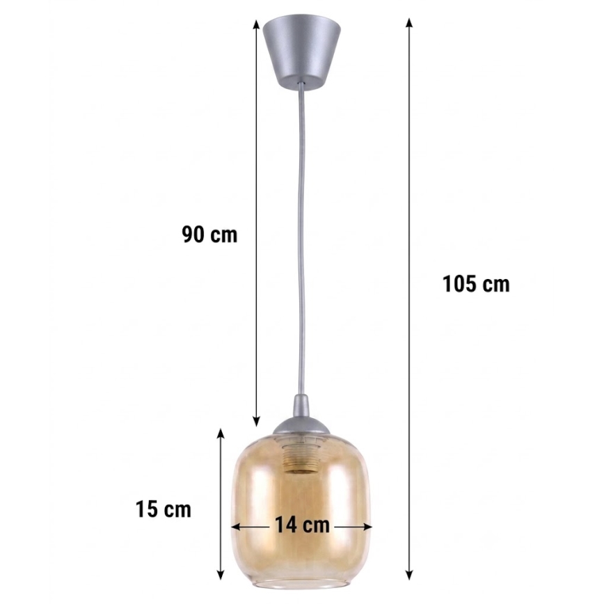 Brilagi - LED-pendel på wire RETRO GLASS 1xE27/60W/230V Ø 14 cm sølv/røget brun